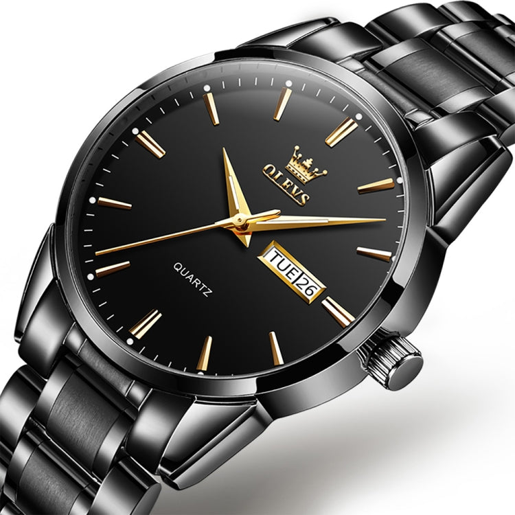 OLEVS 6898 Men Waterproof Luminous Steel Watch Band Quartz Watch(Black) - Metal Strap Watches by OLEVS | Online Shopping UK | buy2fix