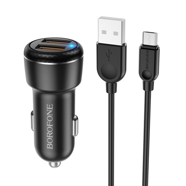 Borofone BZ17 Dual USB Ports QC3.0 Car Charger with Micro USB Charging Cable(Black) - Car Charger by Borofone | Online Shopping UK | buy2fix