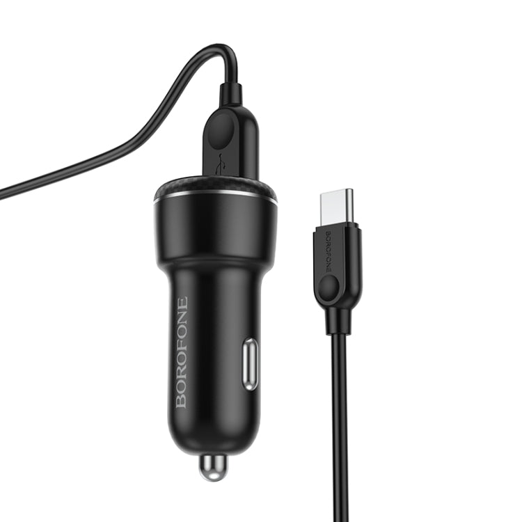 Borofone BZ17 Dual USB Ports QC3.0 Car Charger with Type-C / USB-C Charging Cable(Black) - Car Charger by Borofone | Online Shopping UK | buy2fix