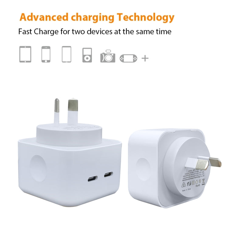 40W Dual PD USB-C / Type-C Charger for iPhone / iPad Series, AU Plug - Apple Accessories by buy2fix | Online Shopping UK | buy2fix