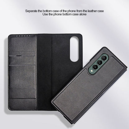 For Samsung Galaxy Z Fold4 Split Type Horizontal Flip Foldable Leather Phone Case(Fiber Black) - Galaxy Z Fold4 5G Cases by buy2fix | Online Shopping UK | buy2fix