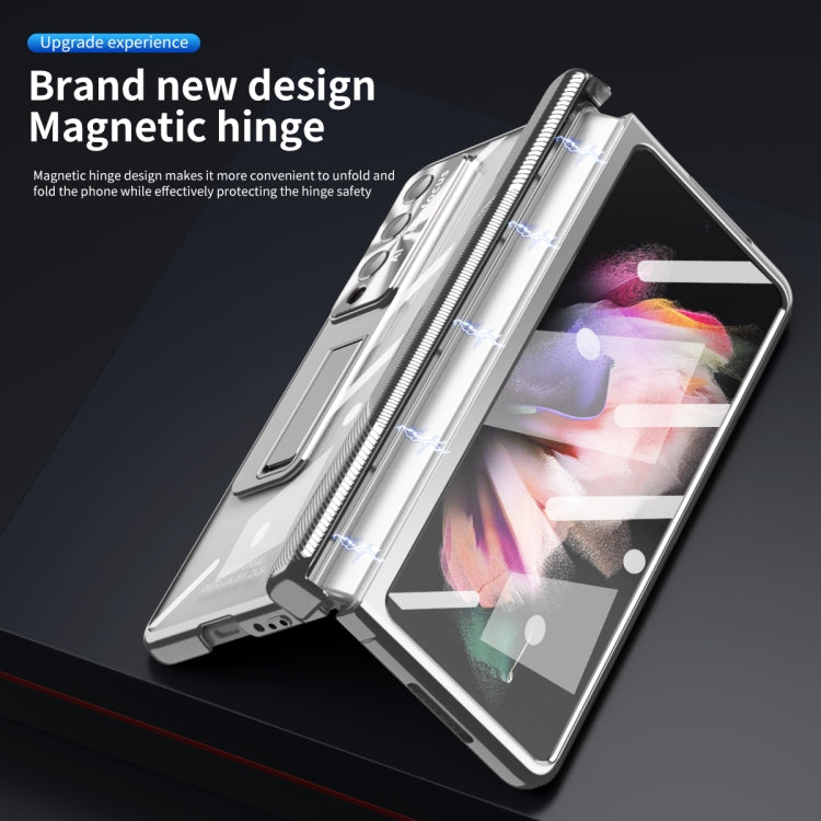 For Samsung Galaxy Z Fold3 5G Magnetic Hinges Plating Phone Case with Holder(Silver) - Galaxy Phone Cases by buy2fix | Online Shopping UK | buy2fix