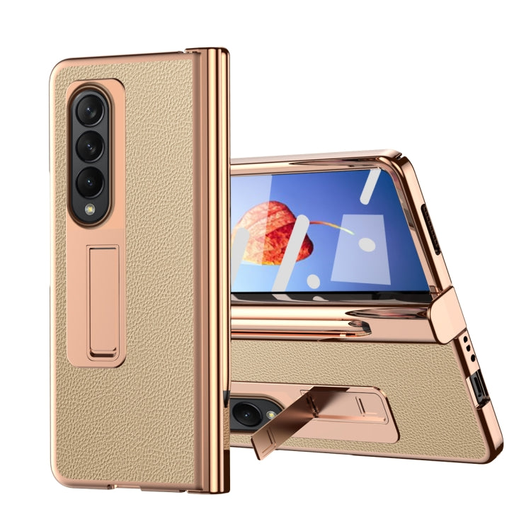 For Samsung Galaxy Z Fold4 Litchi Texture Leather Hinged Electroplated Phone Case with Pen(Gold) - Galaxy Z Fold4 5G Cases by buy2fix | Online Shopping UK | buy2fix