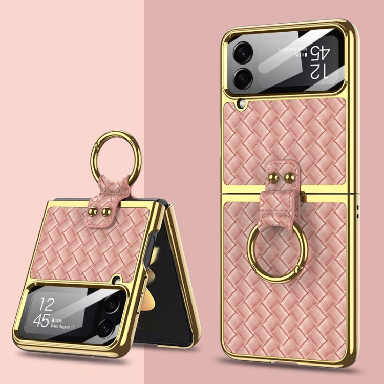 For Samsung Galaxy Z Flip4 GKK Weave Texture Electroplating Protective Phone Case(Rose Gold) - Galaxy Z Flip4 5G Cases by GKK | Online Shopping UK | buy2fix