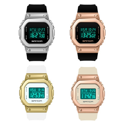 SANDA 9006 Tempered Mirror Luminous Waterproof Dual Display Electronic Watch(Khaki) - Silicone Strap Watches by SANDA | Online Shopping UK | buy2fix