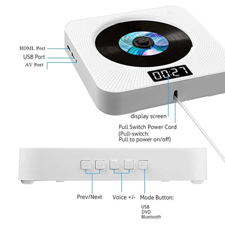 Kecag KC-608 Wall Mounted HD DVD Player Bluetooth CD Player(Blue) - DVD & LCD Player by Kecag | Online Shopping UK | buy2fix