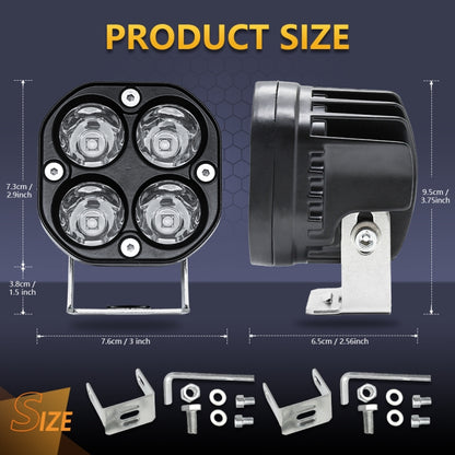 Car 3 inch 4LEDs Continuous Spotlight 20W / 2000LM / 6000K / DC9-80V(White Light) - In Car by buy2fix | Online Shopping UK | buy2fix