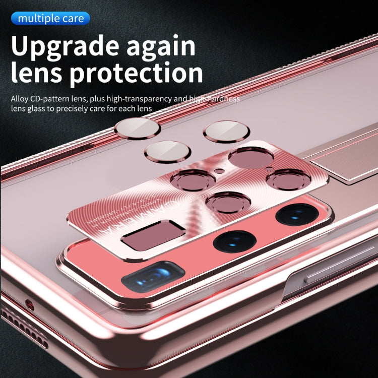 For Huawei Mate X2 Magnetic Hinges Plating Phone Case with Holder(Rose Gold) - Huawei Cases by buy2fix | Online Shopping UK | buy2fix