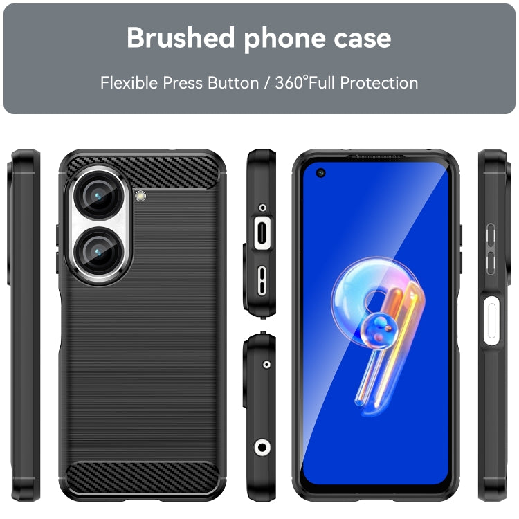 For Asus Zenfone 9 Brushed Texture Carbon Fiber TPU Case(Black) - Mobile Accessories by buy2fix | Online Shopping UK | buy2fix