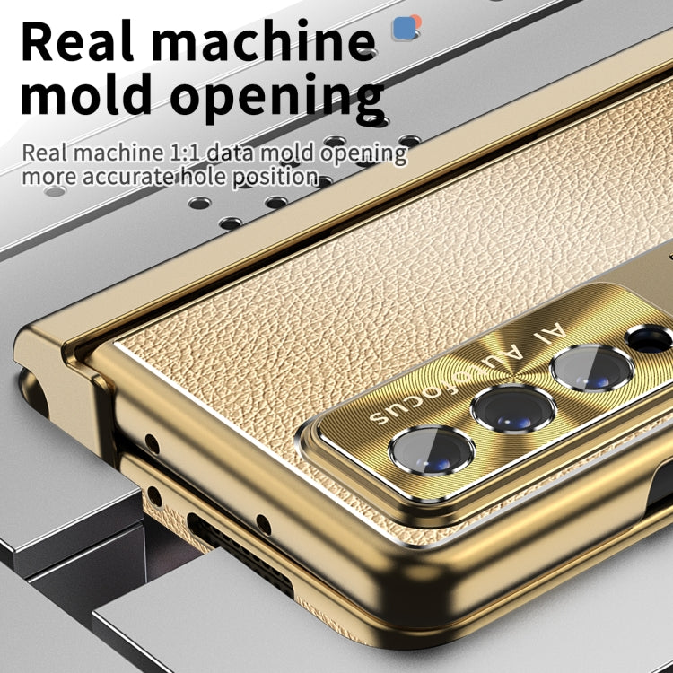 For Samsung Galaxy Z Fold4 Litchi Pattern Magnetic Shell Film Integrated Shockproof Phone Case(Champagne Gold) - Galaxy Z Fold4 5G Cases by buy2fix | Online Shopping UK | buy2fix