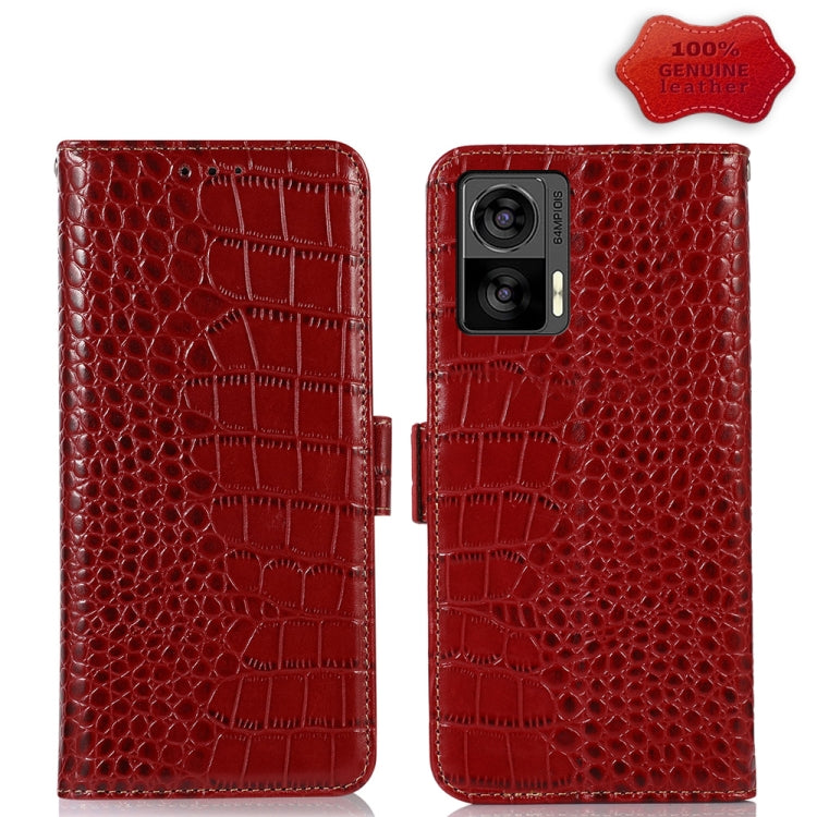 For Motorola Edge 30 Lite / Edge 30 Neo Crocodile Top Layer Cowhide Leather Phone Case(Red) - Motorola Cases by buy2fix | Online Shopping UK | buy2fix