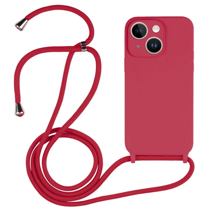 For iPhone 14 Crossbody Lanyard Liquid Silicone Case(Rose Red) - iPhone 14 Cases by buy2fix | Online Shopping UK | buy2fix