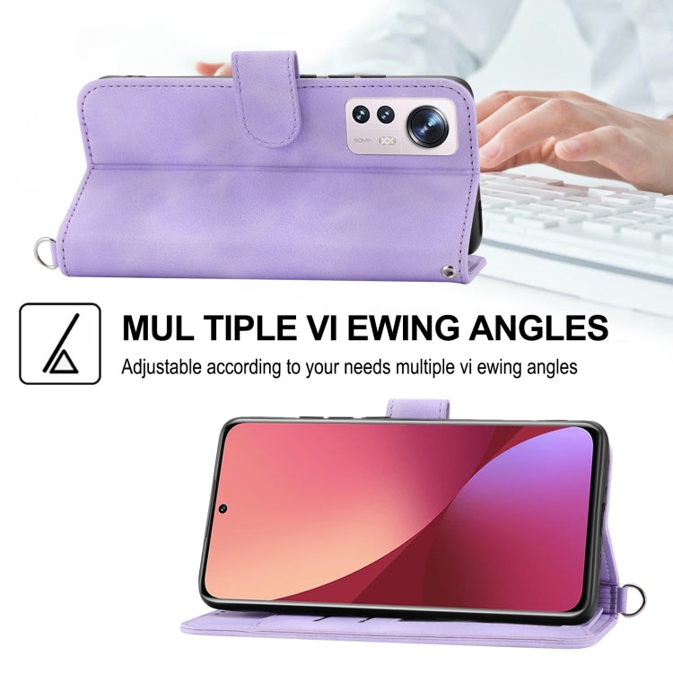 For Xiaomi 12 / 12X Skin-feel Flowers Embossed Wallet Leather Phone Case(Purple) - 12 Cases by buy2fix | Online Shopping UK | buy2fix