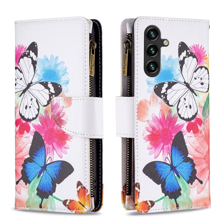 For Samsung Galaxy A14 5G Colored Drawing Pattern Zipper Leather Phone Case(Two Butterflies) - Galaxy Phone Cases by buy2fix | Online Shopping UK | buy2fix