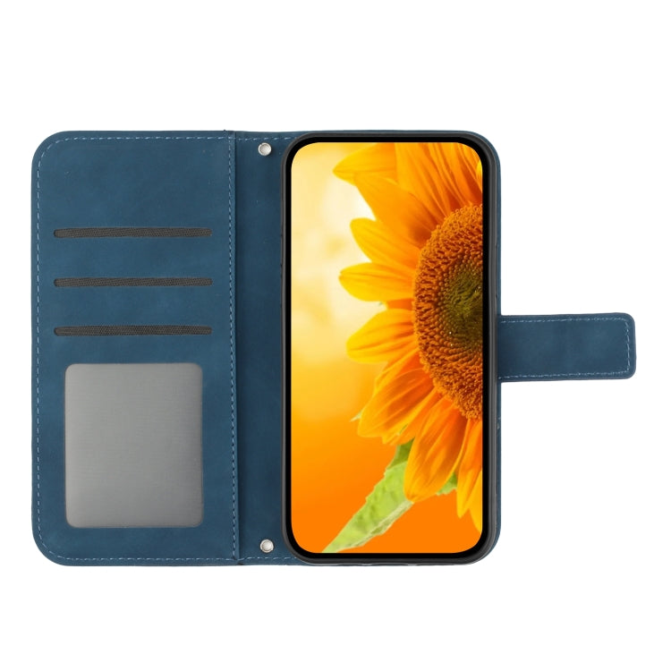 For Motorola Moto G72 5G Skin Feel Sun Flower Pattern Flip Leather Phone Case with Lanyard(Inky Blue) - Motorola Cases by buy2fix | Online Shopping UK | buy2fix