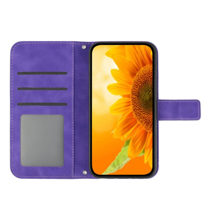 For Motorola Moto G72 5G Skin Feel Sun Flower Pattern Flip Leather Phone Case with Lanyard(Dark Purple) - Motorola Cases by buy2fix | Online Shopping UK | buy2fix