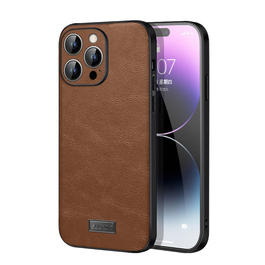 For iPhone 14 Pro Max SULADA Shockproof TPU + Handmade Leather Phone Case(Brown) - iPhone 14 Pro Max Cases by SULADA | Online Shopping UK | buy2fix