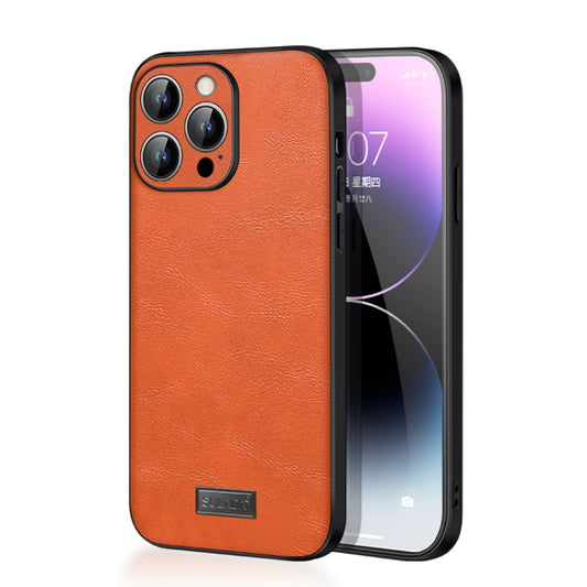 For iPhone 14 Pro Max SULADA Shockproof TPU + Handmade Leather Phone Case(Orange) - iPhone 14 Pro Max Cases by SULADA | Online Shopping UK | buy2fix