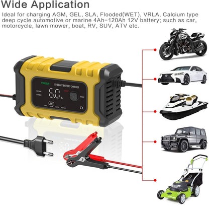 FOXSUR 6A 12V Motorcycle / Car Smart Battery Charger, Plug Type:US Plug(Yellow) - In Car by FOXSUR | Online Shopping UK | buy2fix