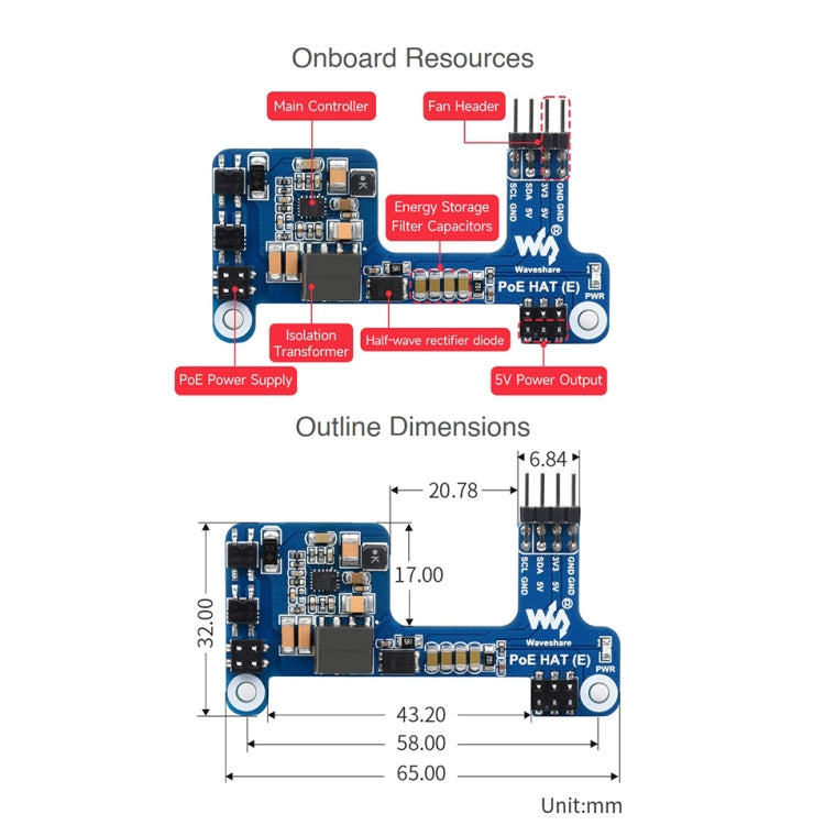 Waveshare Power over Ethernet HAT for Raspberry Pi 3B+/4B - Mini PC Accessories by WAVESHARE | Online Shopping UK | buy2fix