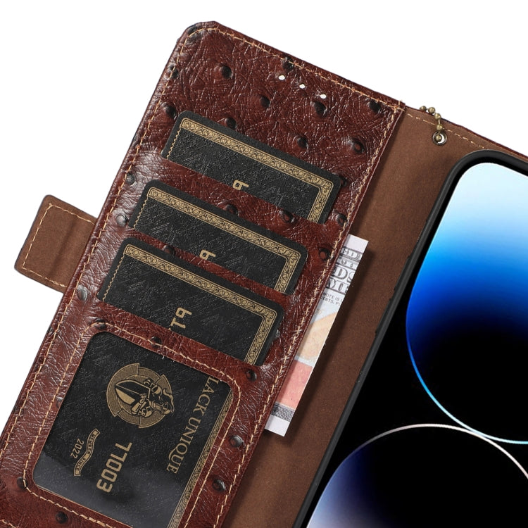 For Samsung Galaxy S22+ 5G Ostrich Pattern Genuine Leather RFID Phone Case(Coffee) - Galaxy S22+ 5G Cases by buy2fix | Online Shopping UK | buy2fix