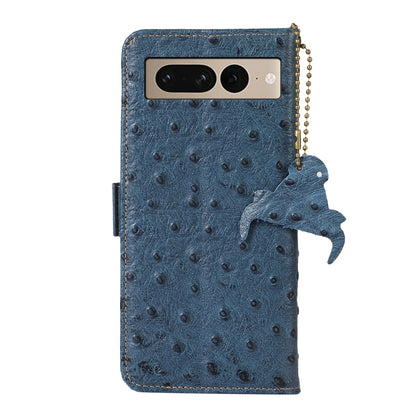 For Google Pixel 7 Pro Ostrich Pattern Genuine Leather RFID Phone Case(Blue) - Google Cases by buy2fix | Online Shopping UK | buy2fix