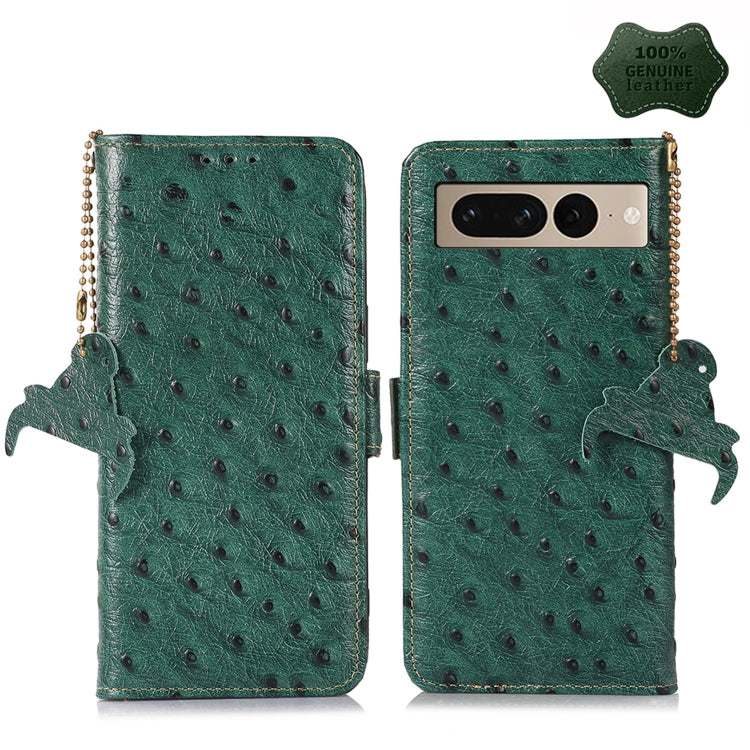 For Google Pixel 7 Ostrich Pattern Genuine Leather RFID Phone Case(Green) - Google Cases by buy2fix | Online Shopping UK | buy2fix