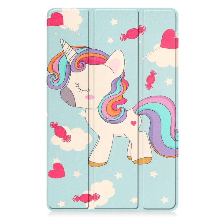 For Lenovo Tab P11 Gen 2 Custer Painted 3-Fold Holder Leather Smart Tablet Case(Unicorn) - For Lenovo by buy2fix | Online Shopping UK | buy2fix