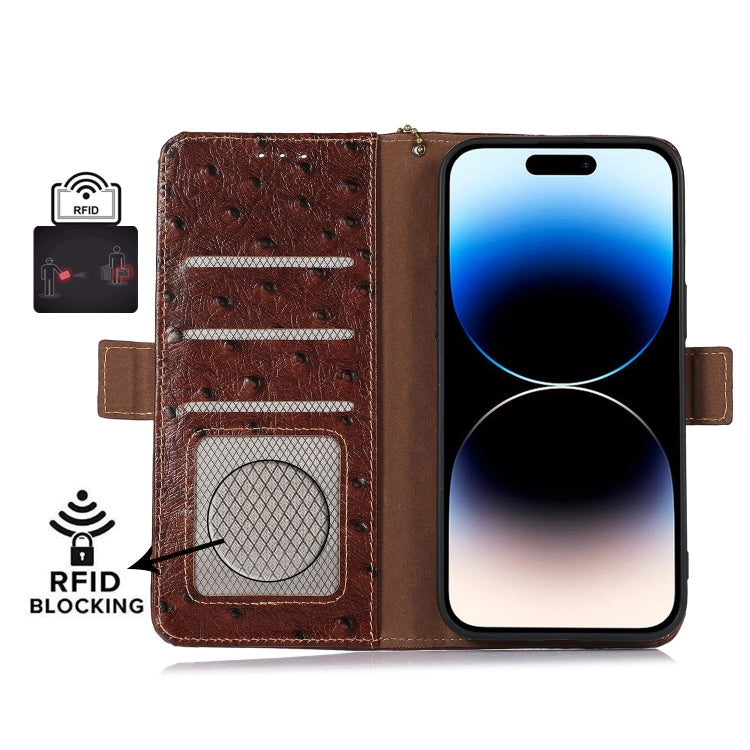 For Nokia X30 5G Ostrich Pattern Genuine Leather RFID Phone Case(Coffee) - Nokia Cases by buy2fix | Online Shopping UK | buy2fix