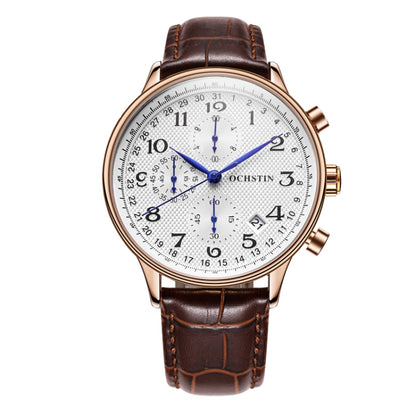 Ochstin 6050C Multifunctional Quartz Men Leather Watch(Rose Gold+Coffee) - Leather Strap Watches by OCHSTIN | Online Shopping UK | buy2fix