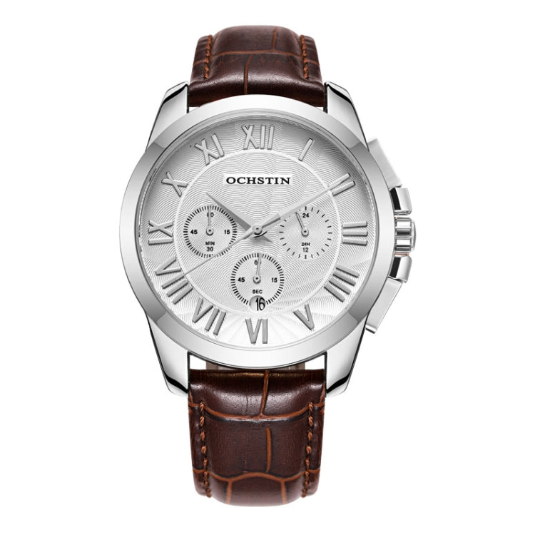 OCHSTIN 6059B Augustine Celebrity Series Multifunctional Quartz Waterproof Men Watch(Silver+Coffee) - Leather Strap Watches by OCHSTIN | Online Shopping UK | buy2fix