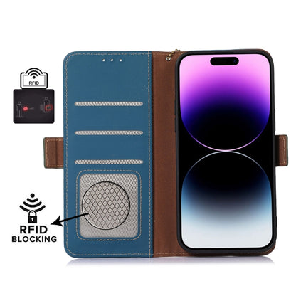 For Google Pixel 7 Pro Genuine Leather Magnetic RFID Leather Phone Case(Blue) - Google Cases by buy2fix | Online Shopping UK | buy2fix