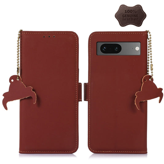 For Google Pixel 7 Genuine Leather Magnetic RFID Leather Phone Case(Coffee) - Google Cases by buy2fix | Online Shopping UK | buy2fix