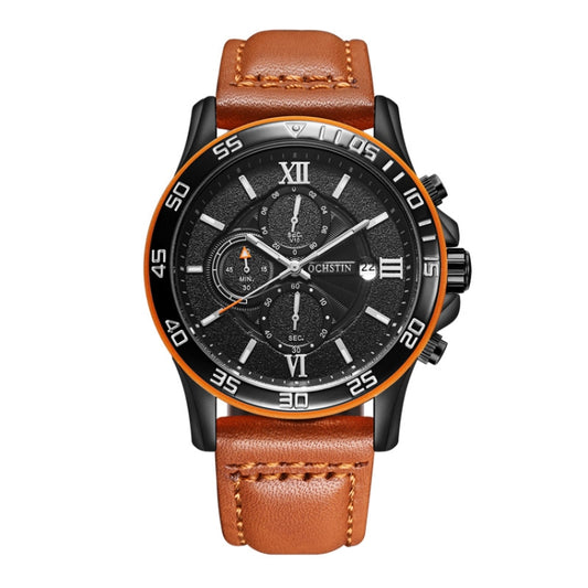 OCHSTIN 6068A Multifunctional Quartz Waterproof Luminous Men Watch(Black+Brown) - Leather Strap Watches by OCHSTIN | Online Shopping UK | buy2fix