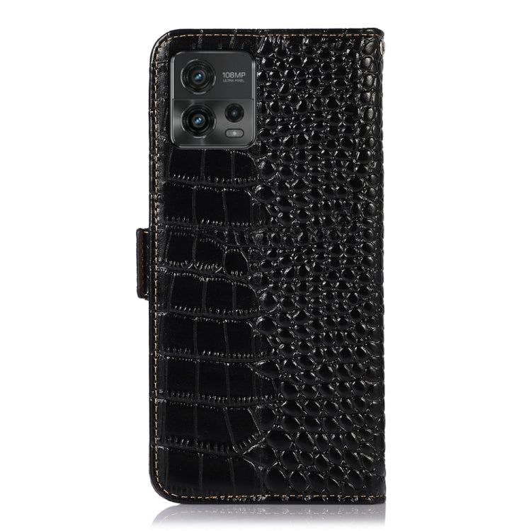 For Motorola Moto G72 Magnetic Crocodile Texture Genuine Leather RFID Phone Case(Black) - Motorola Cases by buy2fix | Online Shopping UK | buy2fix