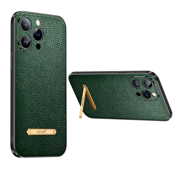 For iPhone 14 SULADA Invisible Bracket Leather Back Cover Phone Case(Dark Green) - iPhone 14 Cases by SULADA | Online Shopping UK | buy2fix