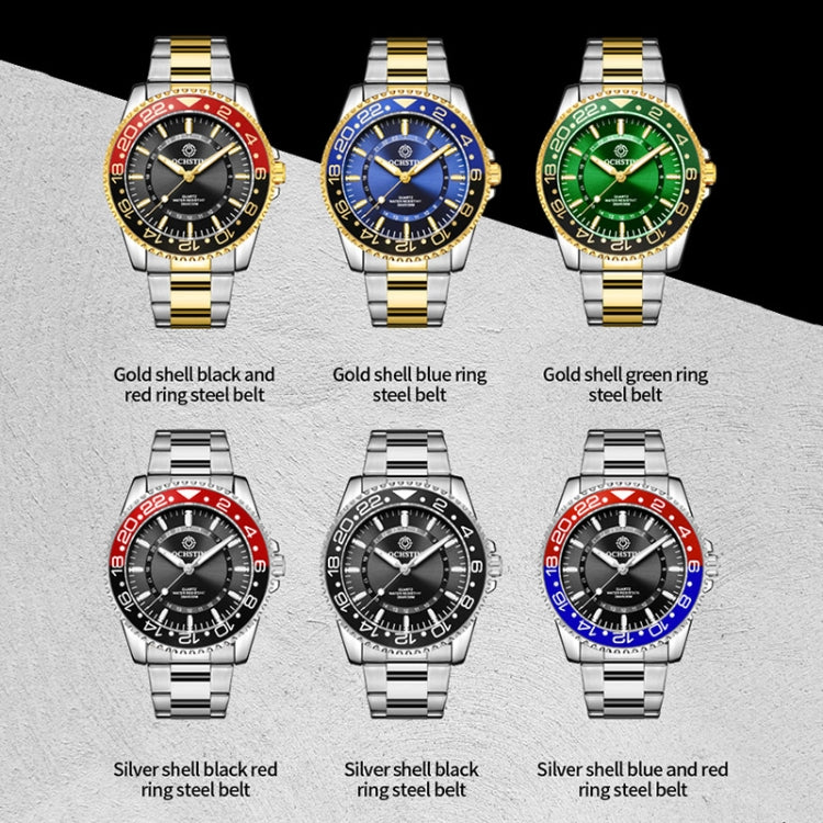 OCHSTIN 7019D Multifunctional Quartz Waterproof Luminous Steel Strap Men Watch(Blue Red+Silver) - Metal Strap Watches by OCHSTIN | Online Shopping UK | buy2fix