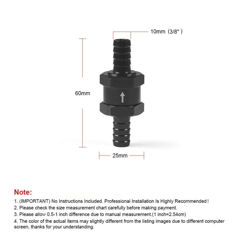 10mm Car  Aluminium Alloy Fuel Petrol One Way Non Return Check Valve - In Car by buy2fix | Online Shopping UK | buy2fix