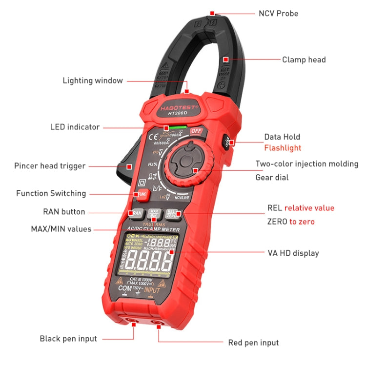 HABOTEST HT208A 1000A Clamp Multi-Function Anti-burning Digital Multimeter - Digital Multimeter by HABOTEST | Online Shopping UK | buy2fix