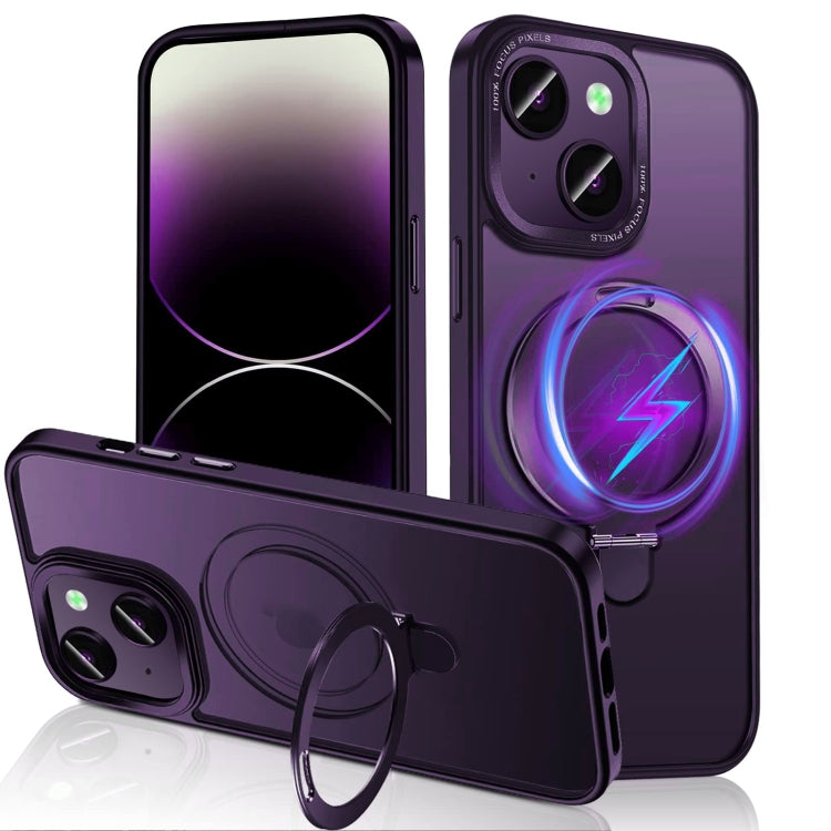 For iPhone 14 3 in 1 Skin Feel MagSafe Holder Phone Case(Purple) - iPhone 14 Cases by buy2fix | Online Shopping UK | buy2fix