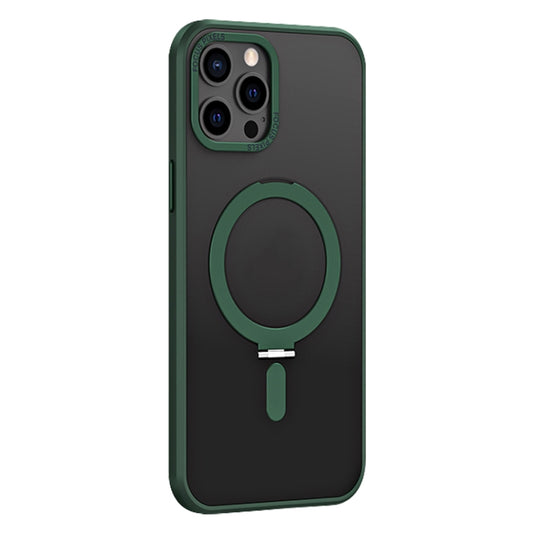 For iPhone 12 Pro Skin Feel MagSafe Shockproof Phone Case with Holder(Dark Green) - iPhone 12 / 12 Pro Cases by buy2fix | Online Shopping UK | buy2fix