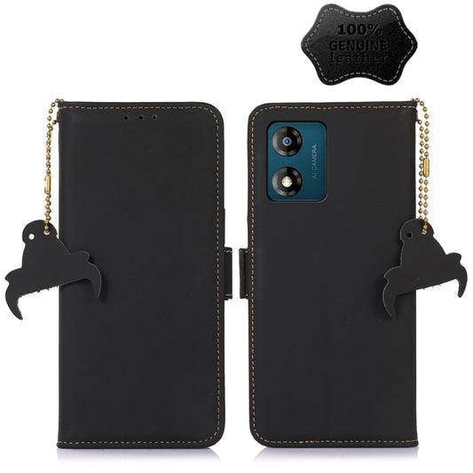 For Motorola Moto G53 5G Genuine Leather Magnetic RFID Leather Phone Case(Black) - Motorola Cases by buy2fix | Online Shopping UK | buy2fix