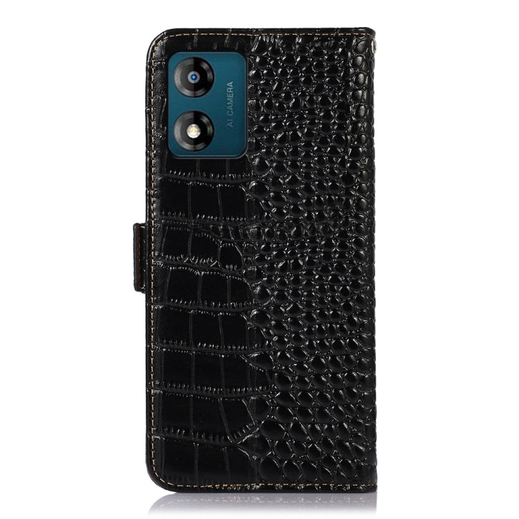 For Motorola Moto E13 4G 2023 Crocodile Top Layer Cowhide RFID Leather Phone Case(Black) - Motorola Cases by buy2fix | Online Shopping UK | buy2fix