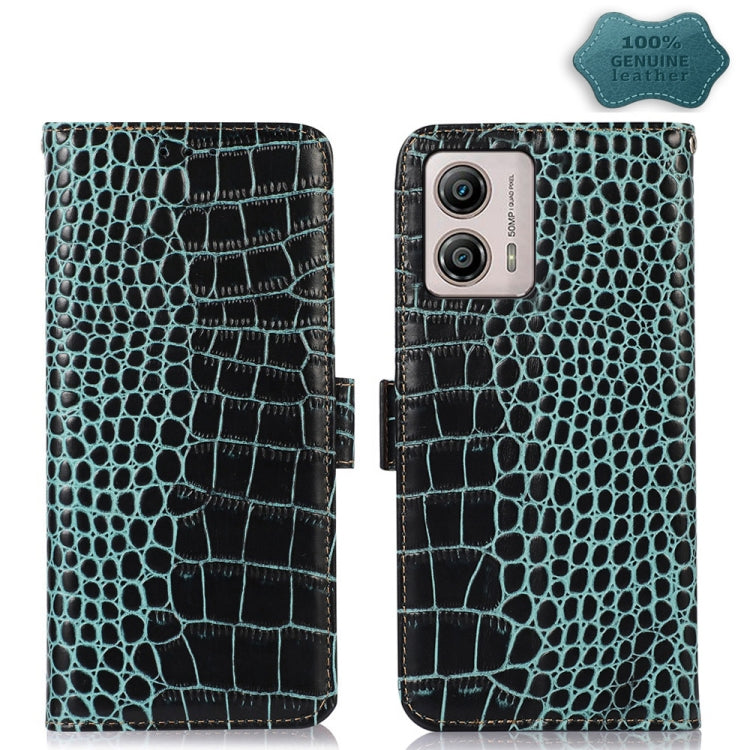 For Motorola Moto G53 5G Crocodile Top Layer Cowhide RFID Leather Phone Case(Green) - Motorola Cases by buy2fix | Online Shopping UK | buy2fix
