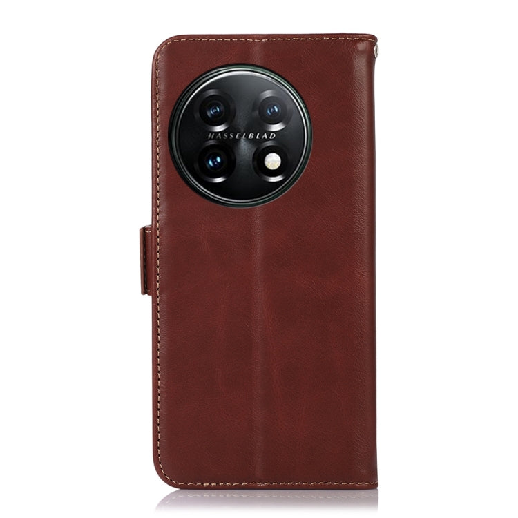 For OnePlus 11 5G Crazy Horse Top Layer Cowhide RFID Leather Phone Case(Brown) - OnePlus Cases by buy2fix | Online Shopping UK | buy2fix