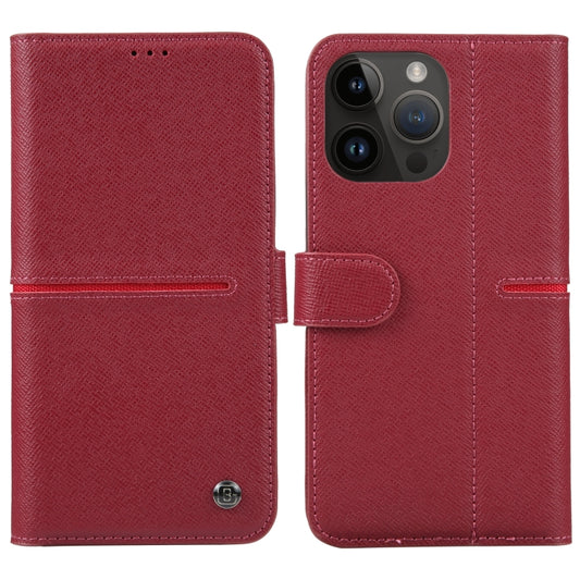 For iPhone 14 Pro GEBEI Top-grain Horizontal Flip Leather Phone Case(Wine Red) - iPhone 14 Pro Cases by GEBEI | Online Shopping UK | buy2fix
