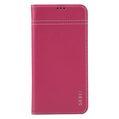 For iPhone 14 Pro Max GEBEI Top-grain Horizontal Flip Leather Phone Case(Rose Red) - iPhone 14 Pro Max Cases by GEBEI | Online Shopping UK | buy2fix