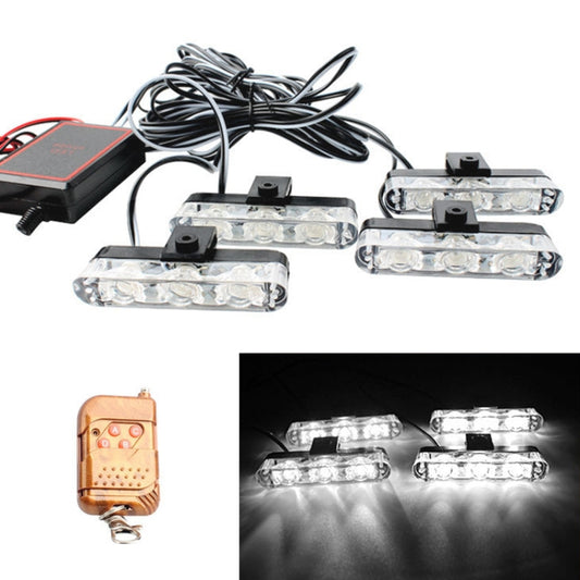 4 in 1 Car 12LEDs Grille Flash Lights Warning Lights with Wireless Remote Control, Color:White - In Car by buy2fix | Online Shopping UK | buy2fix