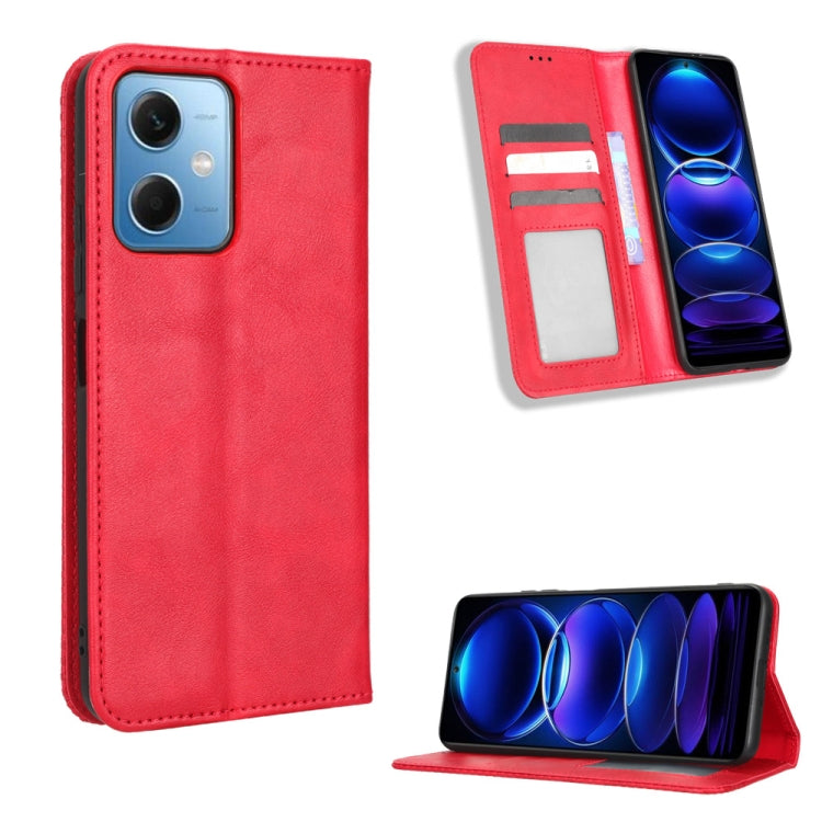 For Xiaomi Poco X5 5G / Redmi Note 12 5G Magnetic Buckle Retro Texture Leather Phone Case(Red) - Note 12 Cases by buy2fix | Online Shopping UK | buy2fix