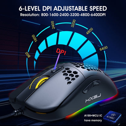 HXSJ X600 6 Keys RGB Luminous Macro Programming Wired Gaming Mouse(Black) -  by HXSJ | Online Shopping UK | buy2fix